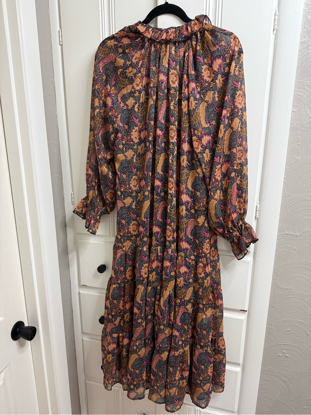 MELLODAY Paisley Floral Long Sleeve Tiered Midi Dress in Mustard, Pink & Navy - Picture 6 of 6